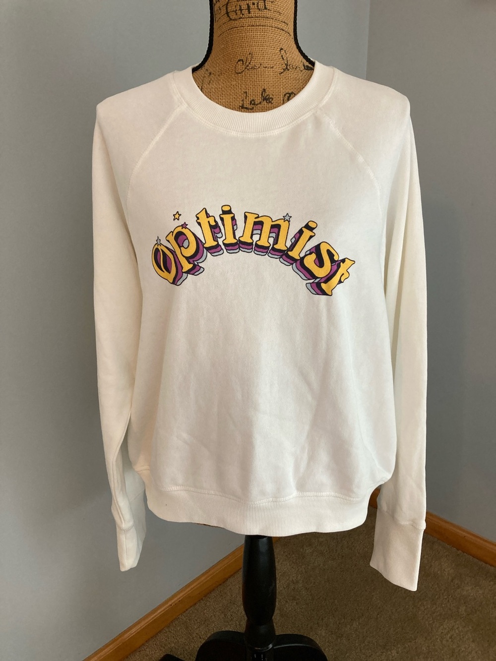 NWT Spiritual Gangster White Raglan Pullover 'Optimist' Women Size Large